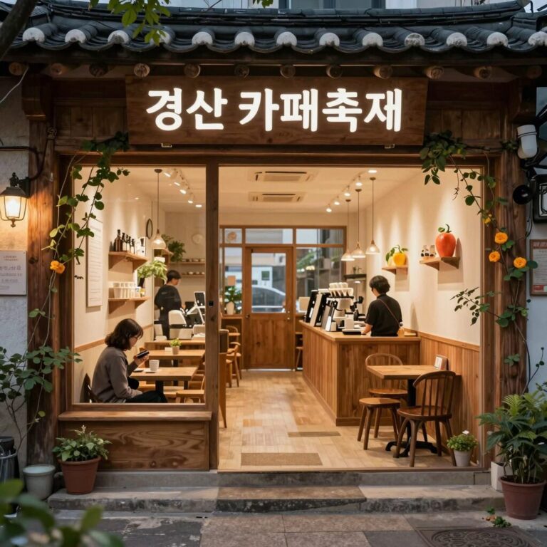 경산 카페축제 참여 카페 더웨이투커피 내부와 신비복숭아 메뉴
