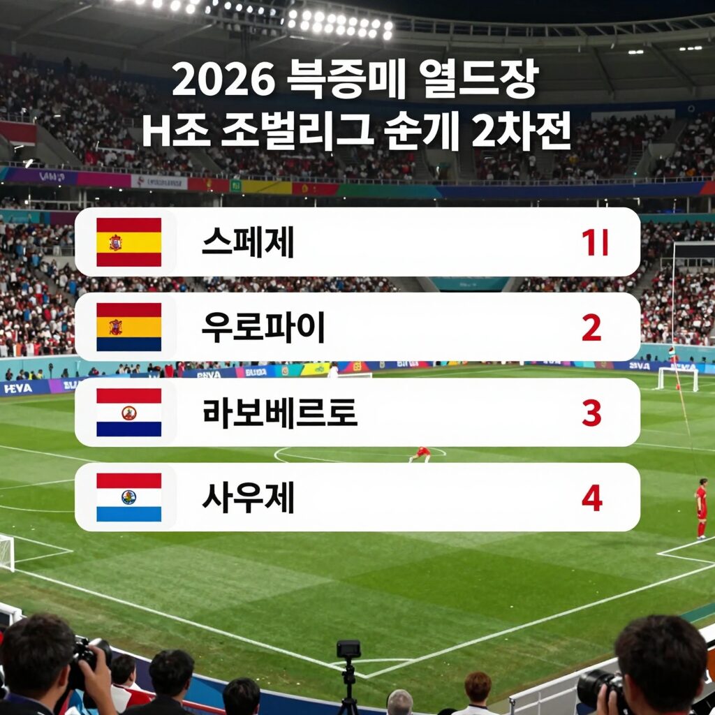 2026 북중미 월드컵 H조 조별리그 순위 2차전 종료 스페인 1위 우루과이 2위 카보베르데 3위 사우디 4위