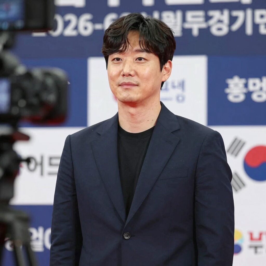 홍명보 감독이 마이크 앞에서 기자회견을 진행하는 장면. 2026년 6월 서울월드컵경기장.