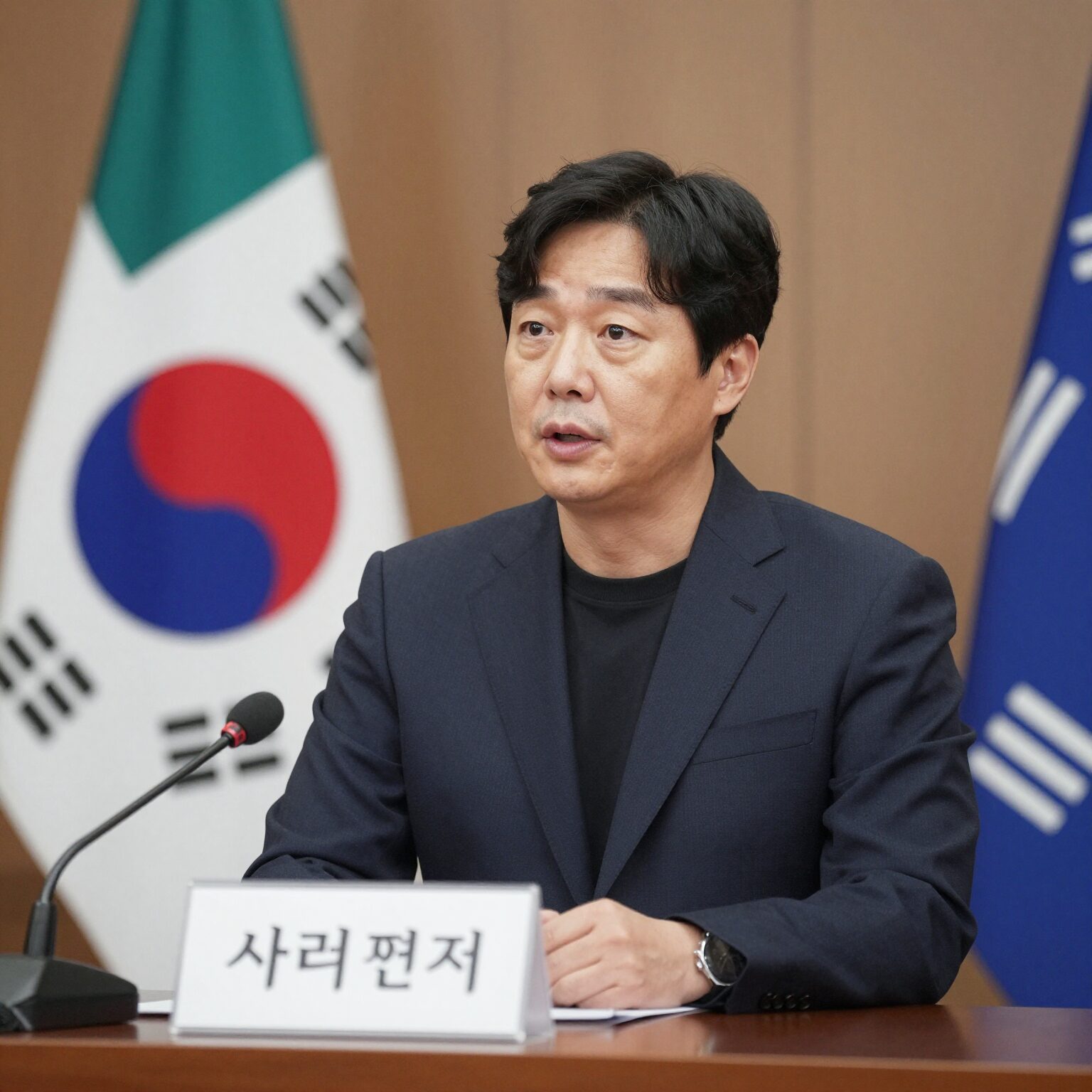 홍명보 감독이 멕시코 사포판 기자회견에서 사퇴를 발표하는 모습