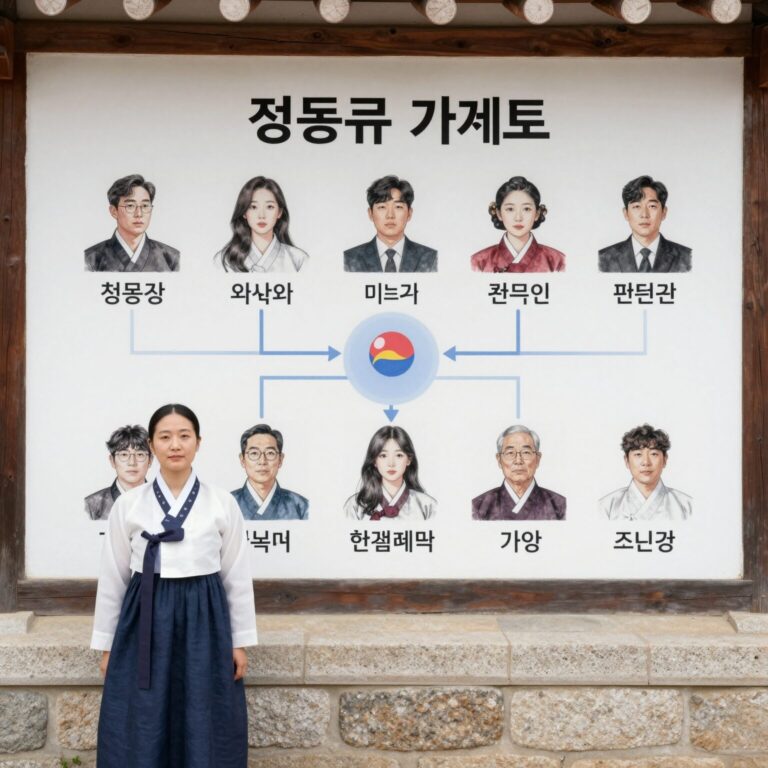 정몽규 회장 가계도를 설명하는 사진으로 현대가 주요 인물들의 스케치와 관계도를 나타낸 이미지