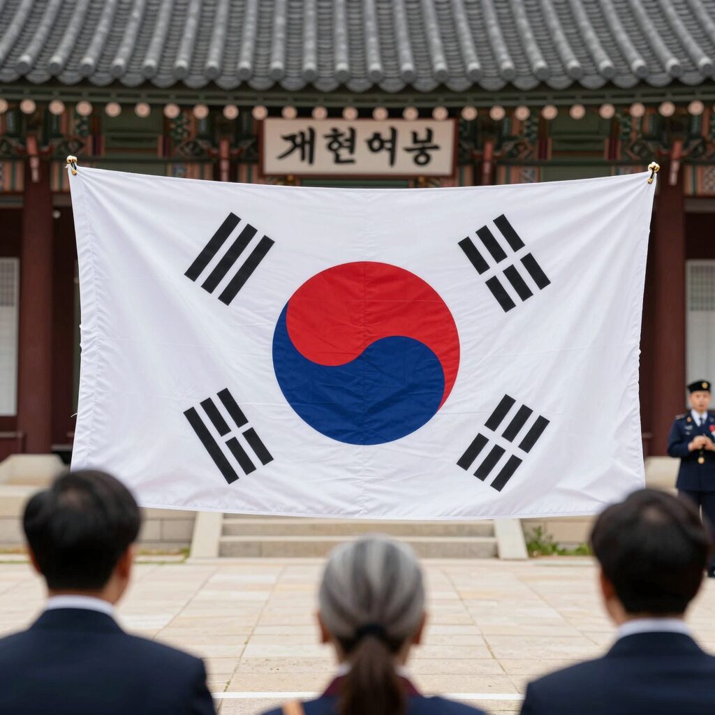 국회에서 열린 제헌절 기념식 사진 태극기와 헌법 전문이 보인다