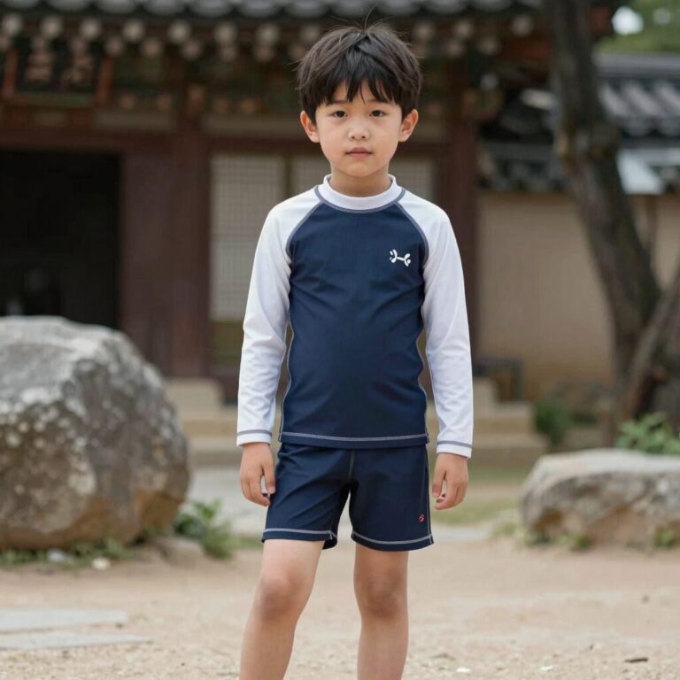 아동 래쉬가드 세트 착용 모습