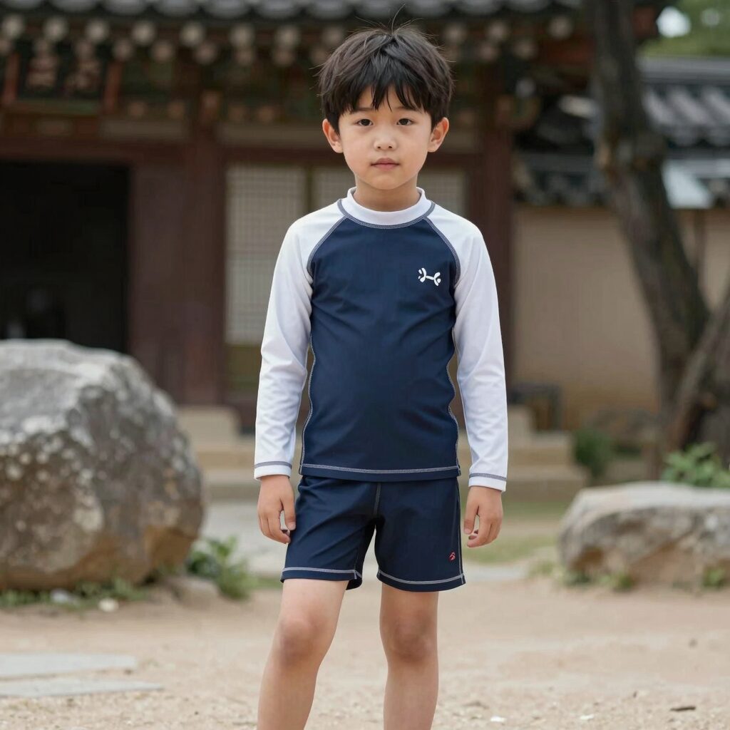 아동 래쉬가드 세트 착용 모습