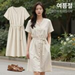 여름철 편안하게 입는 루즈핏 면마 원피스 데일리룩 코디 예시