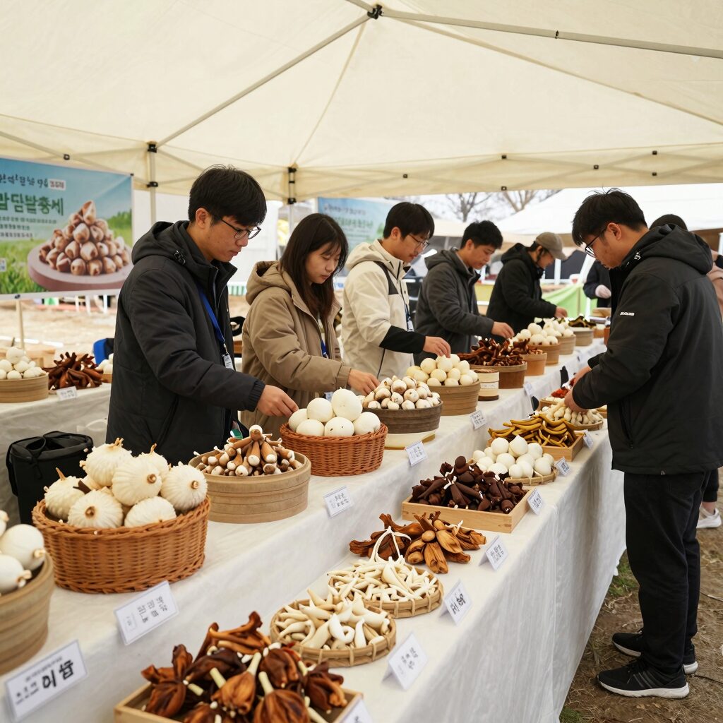2026 남해 마늘한우축제 현장 모습과 다양한 마늘 전시품