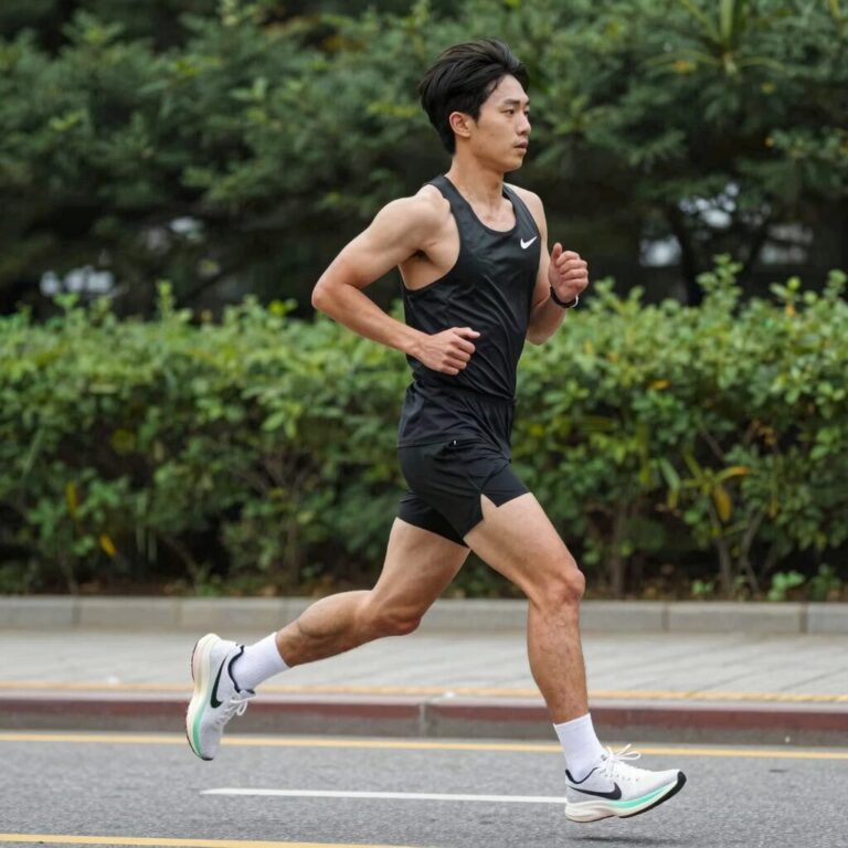 나이키 에어로스위프트 싱글렛을 입고 러닝하는 모습