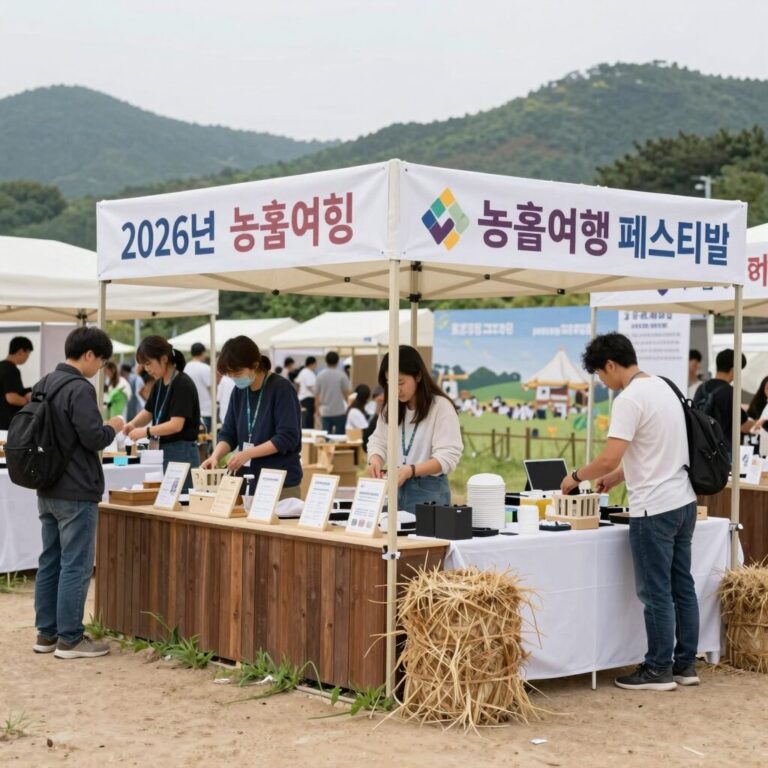 2026년 농촌여행 페스티벌에서 전국 각지의 체험마을 부스가 활발히 운영되고 있는 모습