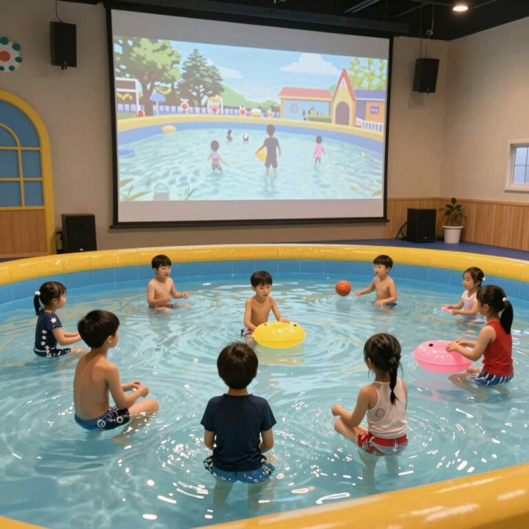 서초 클래식 테마파크에서 아이들이 물놀이와 체험 활동을 즐기는 모습