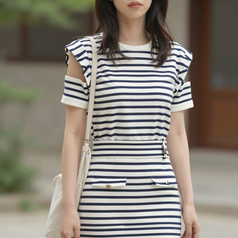 스트라이프 원피스 데일리 룩 사진