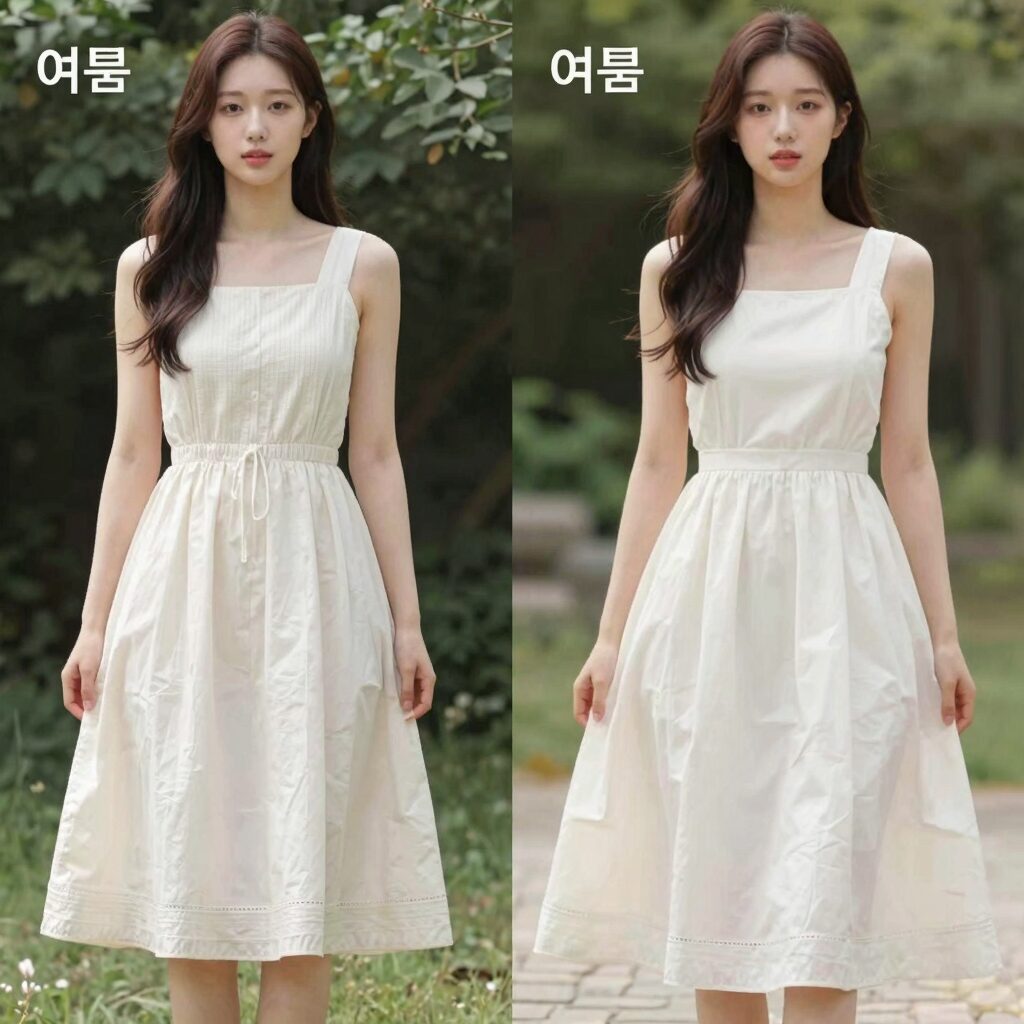 여름 롱원피스 소재와 핏 비교 사진