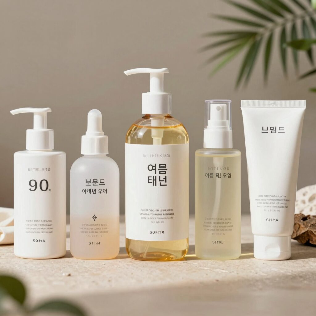 여름 태닝 오일 제품 비교 사진 다양한 브랜드의 SPF와 향 차이