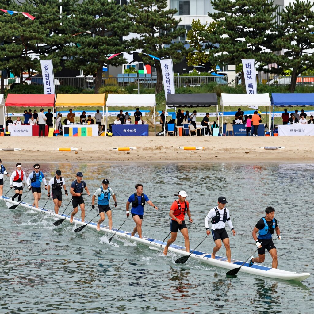 울산 태화강 마두희 축제 태화나루에서 진행되는 수상 줄다리기와 푸드트럭이 늘어선 모습