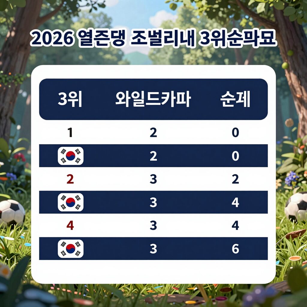 2026 월드컵 조별리그 3위 팀 와일드카드 순위표