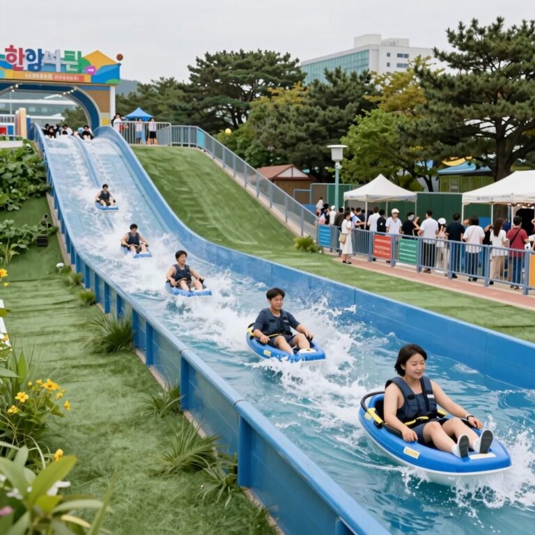 8月首尔 한강 여름 축제 워터 슬라이드 모습