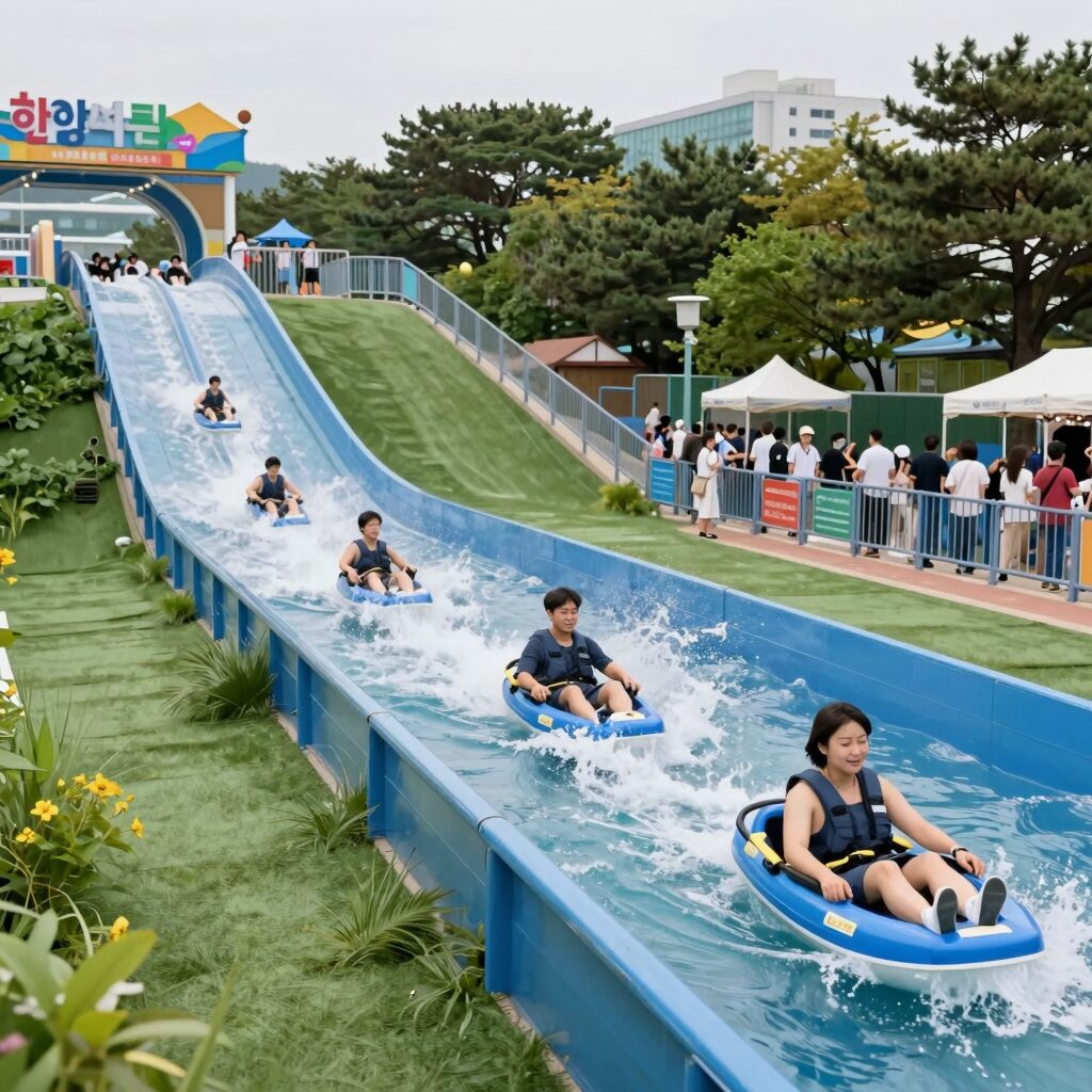8月首尔 한강 여름 축제 워터 슬라이드 모습