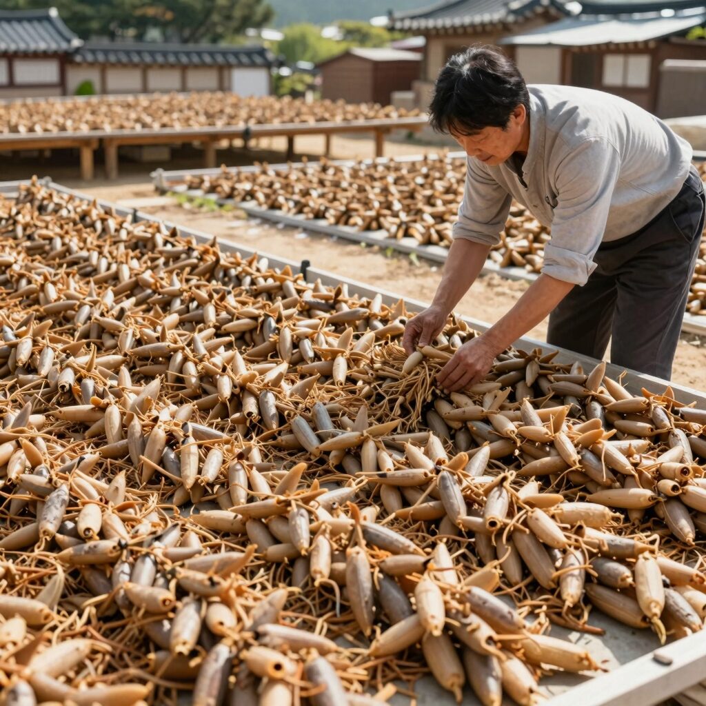 햇볕에 널린 물고추 10kg 건조 과정