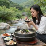 팔공산 계곡 식당 동산계곡식당에서 누룽지백숙을 먹고 평상에서 계곡을 바라보는 여름 풍경