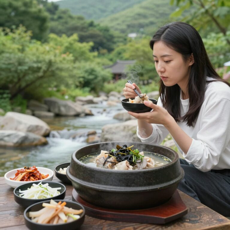 팔공산 계곡 식당 동산계곡식당에서 누룽지백숙을 먹고 평상에서 계곡을 바라보는 여름 풍경