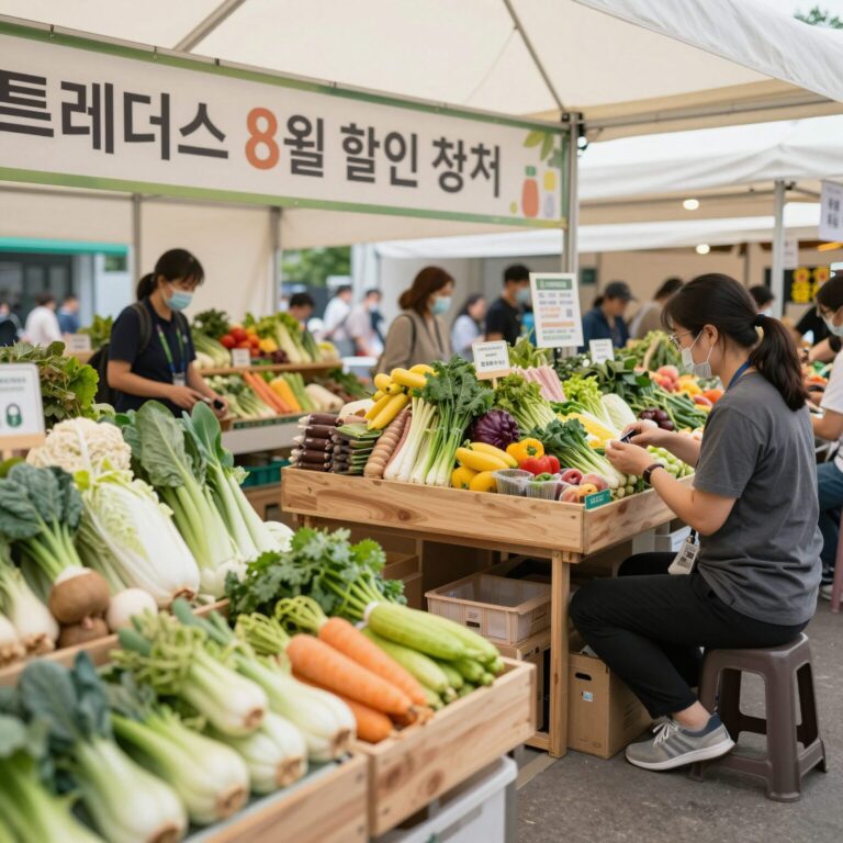 트레이더스 8월 할인 행사장 전경으로 신선식품과 생활용품이 진열된 모습