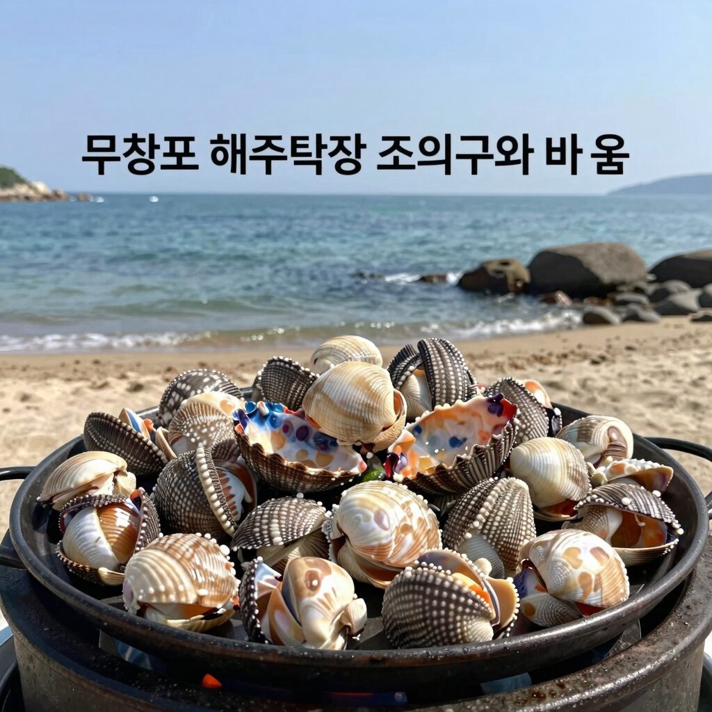 무창포 해수욕장 조개구이와 바다 풍경