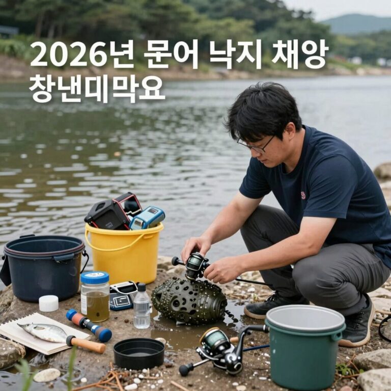 2026년 문어 낚시 채비와 장비를 한눈에 보여주는 구성 사진