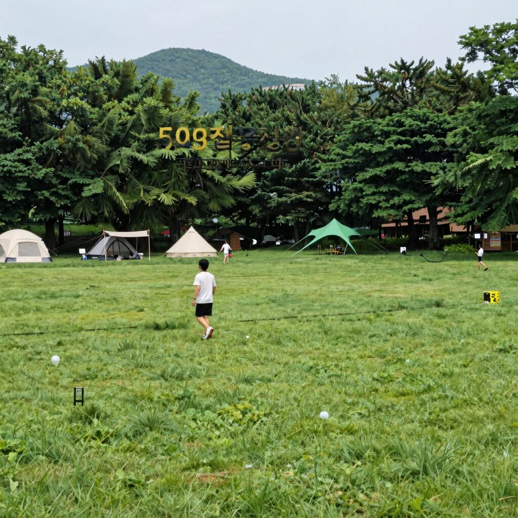 공주 505캠핑장 A구역 인조잔디 사이트 전경