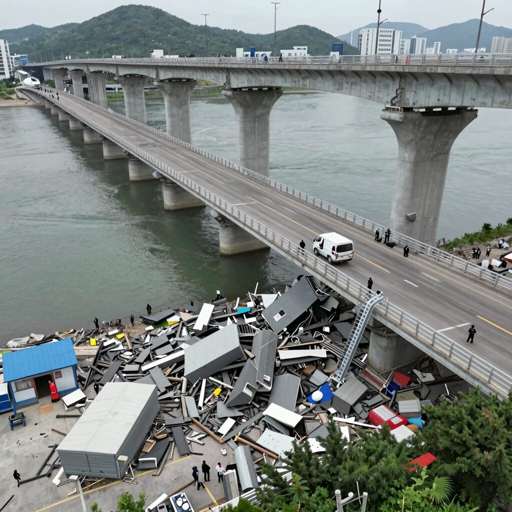 안성 교량 붕괴 사고 현장 드론 감식 모습