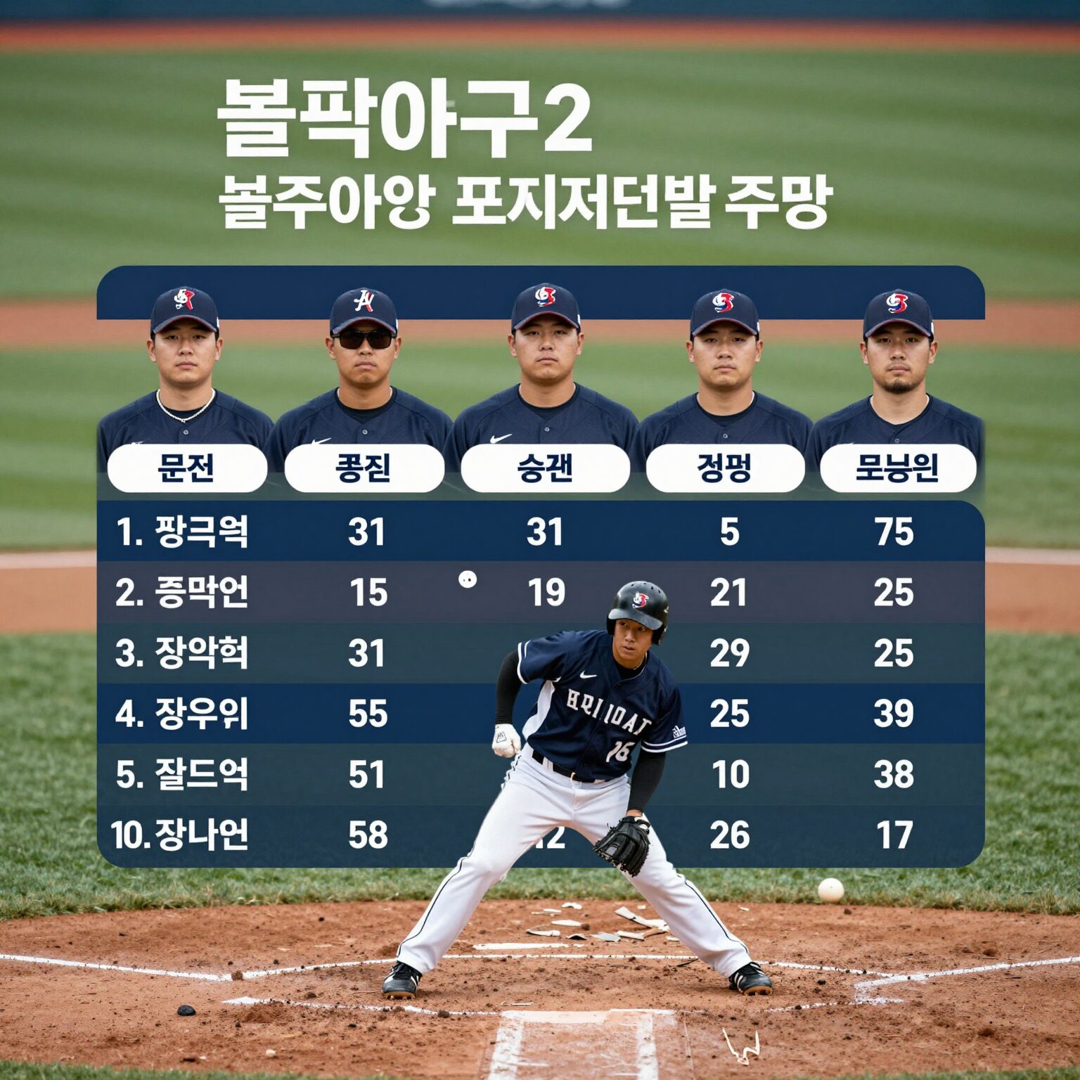 불꽃야구2 선수 명단과 포지션별 주요 선수들
