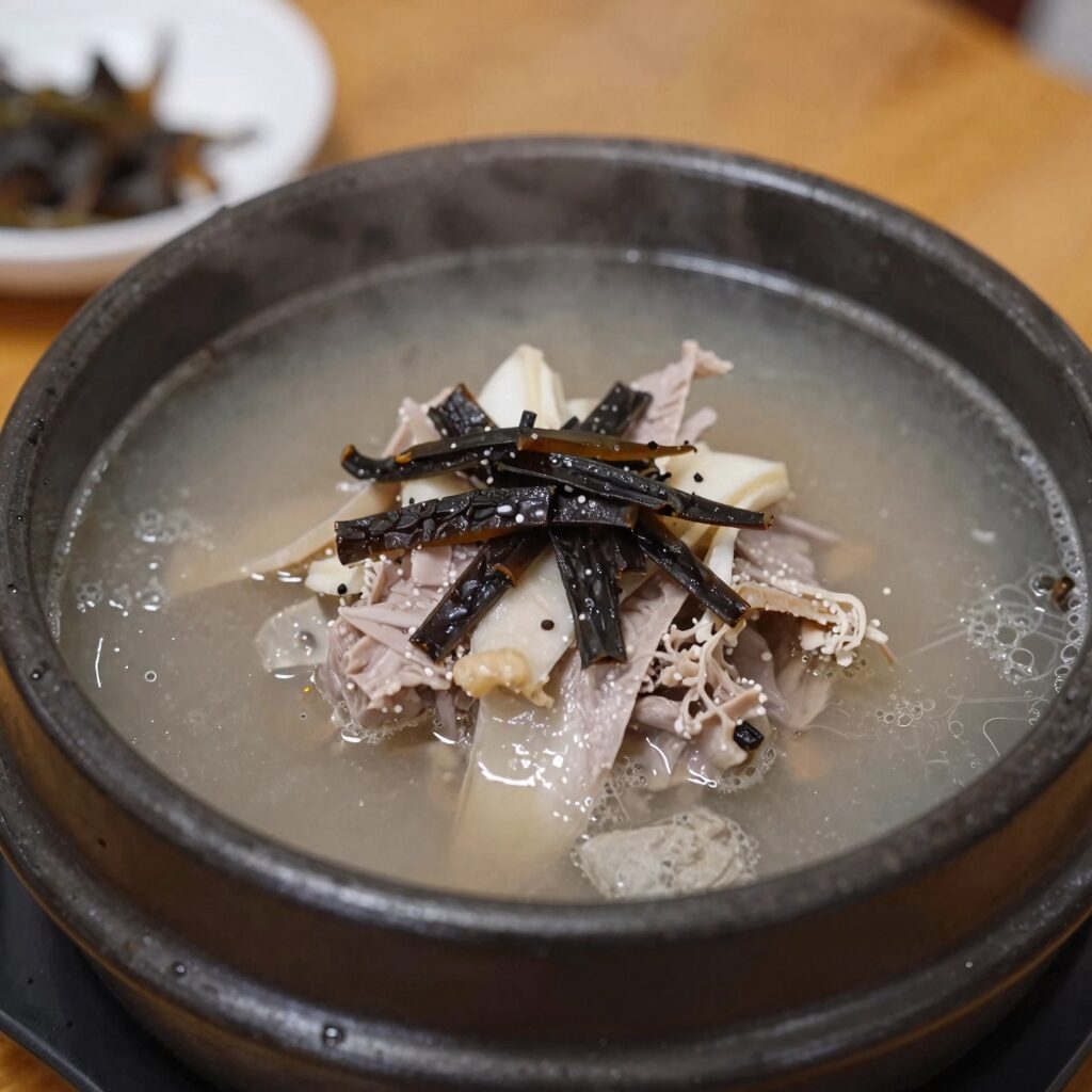 대구 삼계탕 맛집 논공 일월정 독계탕 뚝배기에 담긴 까만 국물