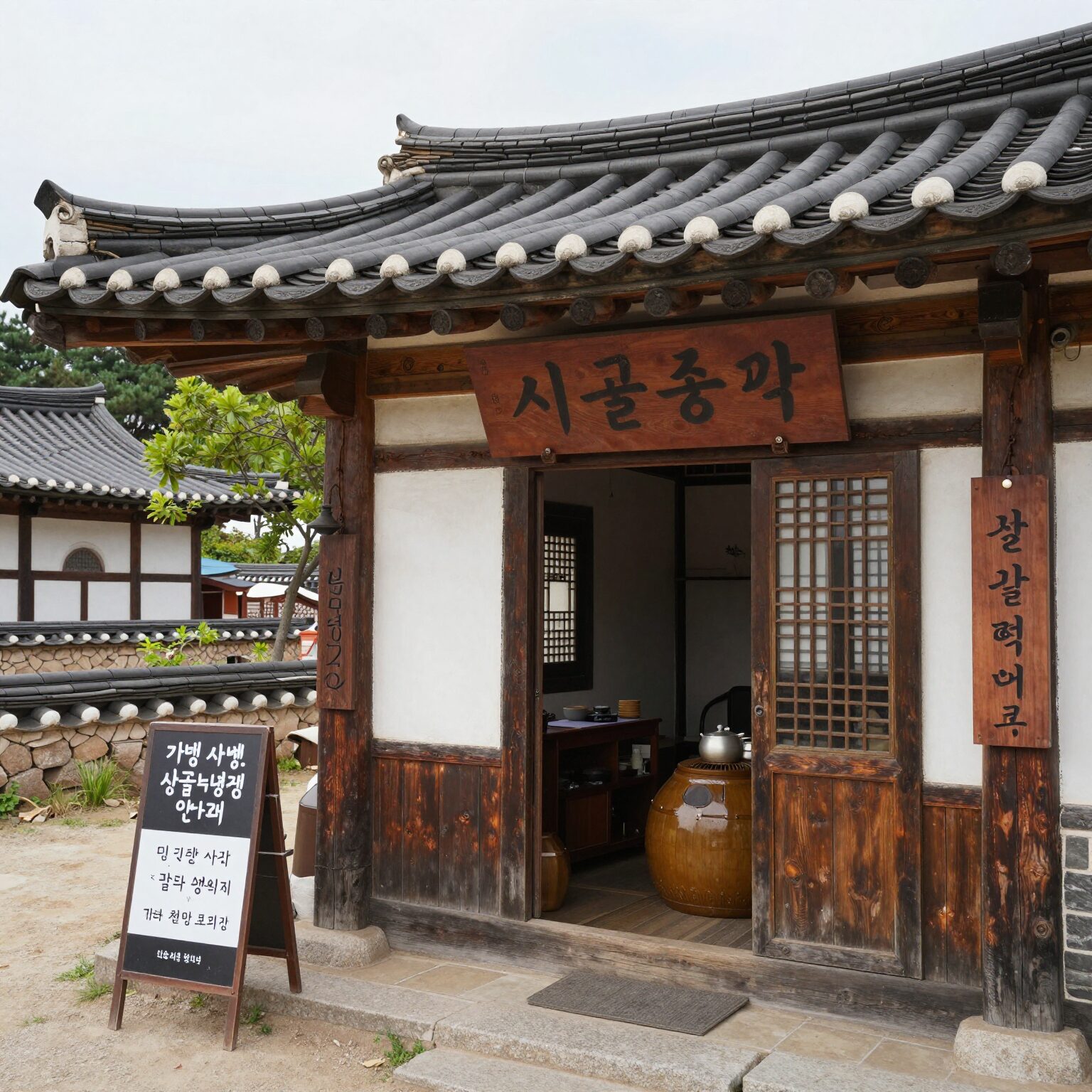 가평 시골총각 산골 칡냉면 매장 전경과 정갈한 셀프코너