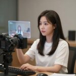방송인 전민기의 새로운 도전과 진화 방송인 전민기가 자신의 스튜디오에서 AI 기술을 활용한 신규 프로그램을 준비하는 모습