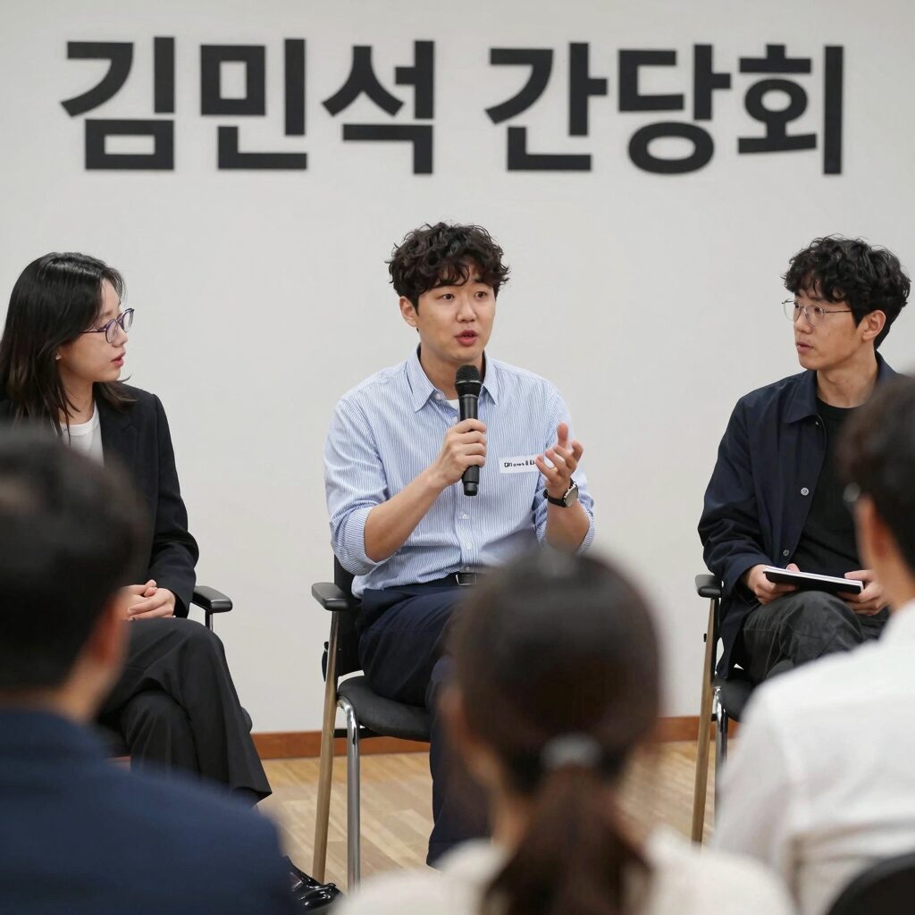 김민석 간담회 현장 사진, 참석자들이 토론하고 있는 모습