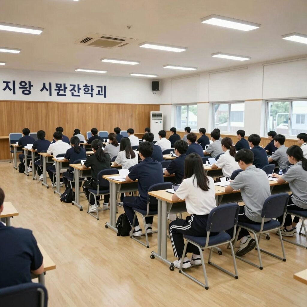 육군사관학교 시험 고사장 내부 모습, 수험생들이 앉아 있는 모습