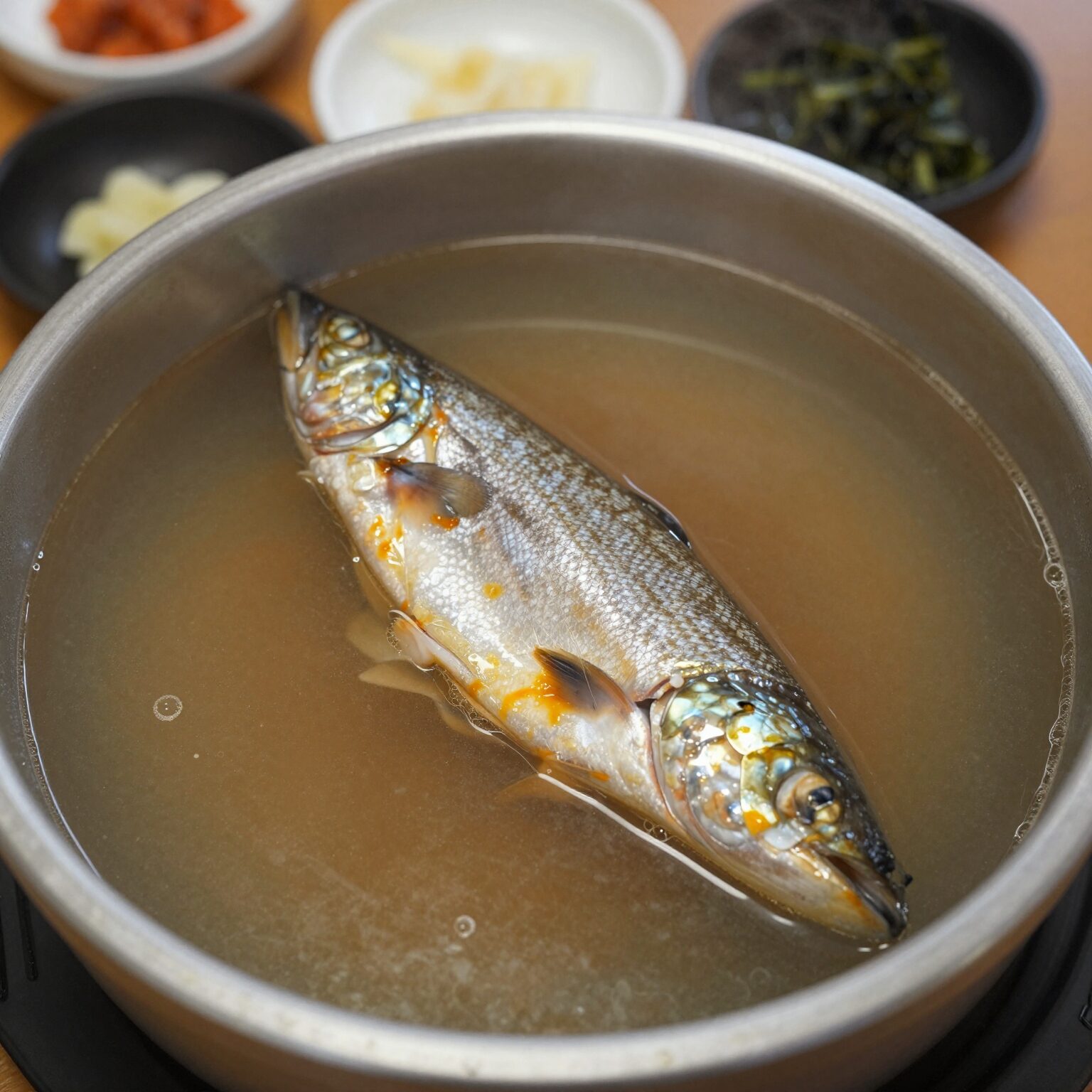 미쁘동 연남본점의 연어소바와 미쁘동 덮밥이 테이블에 차려진 모습. 시원한 육수 위에 연어가 두툼하게 올라가 있다.