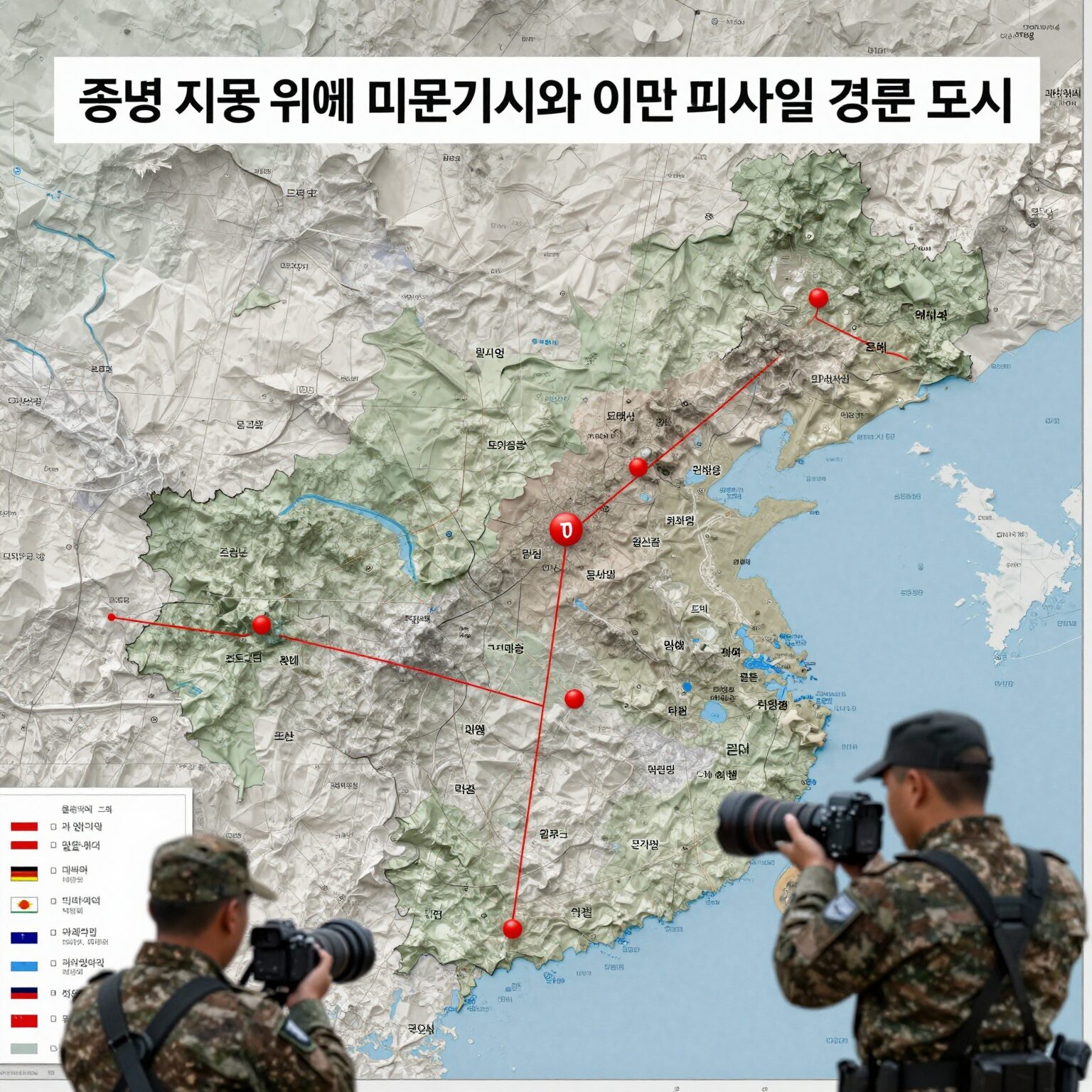 중동 지도 위에 미군기지와 이란 미사일 경로 표시, 이란 미군 사망 사태의 심각성 시각화