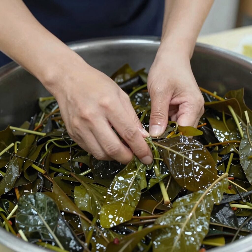백종원 깻잎장아찌 만드는법 과정 사진: 세척한 깻잎과 재료