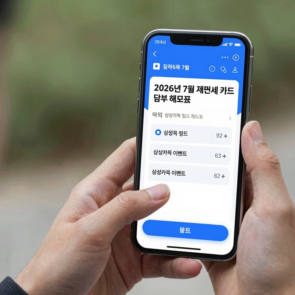 2026년 7월 재산세 카드 납부 혜택 비교표와 삼성카드 링크 이벤트 응모 화면