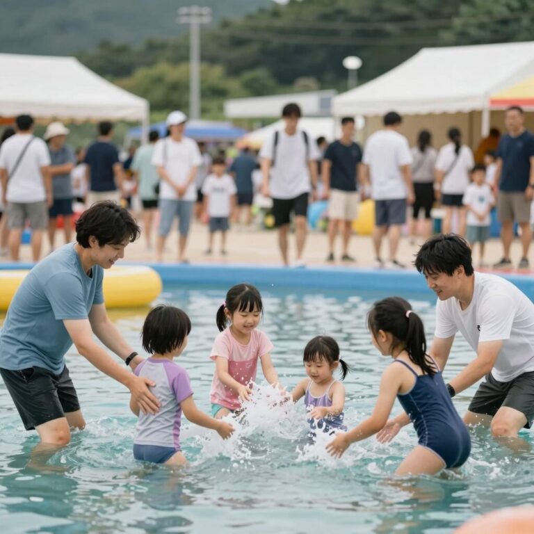 평창 더위사냥축제에서 물놀이를 즐기는 가족의 모습