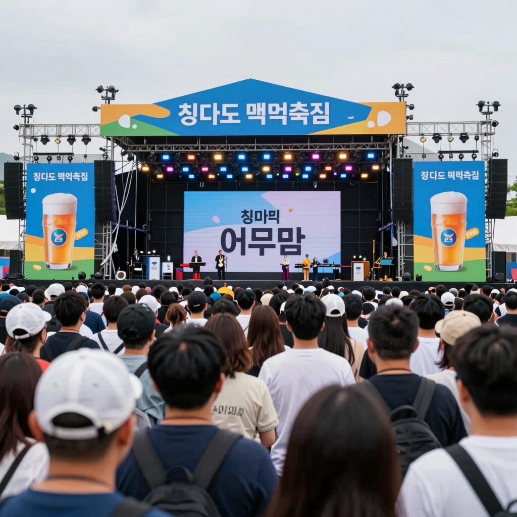 칭다오 맥주 축제 메인 무대와 군중 모습