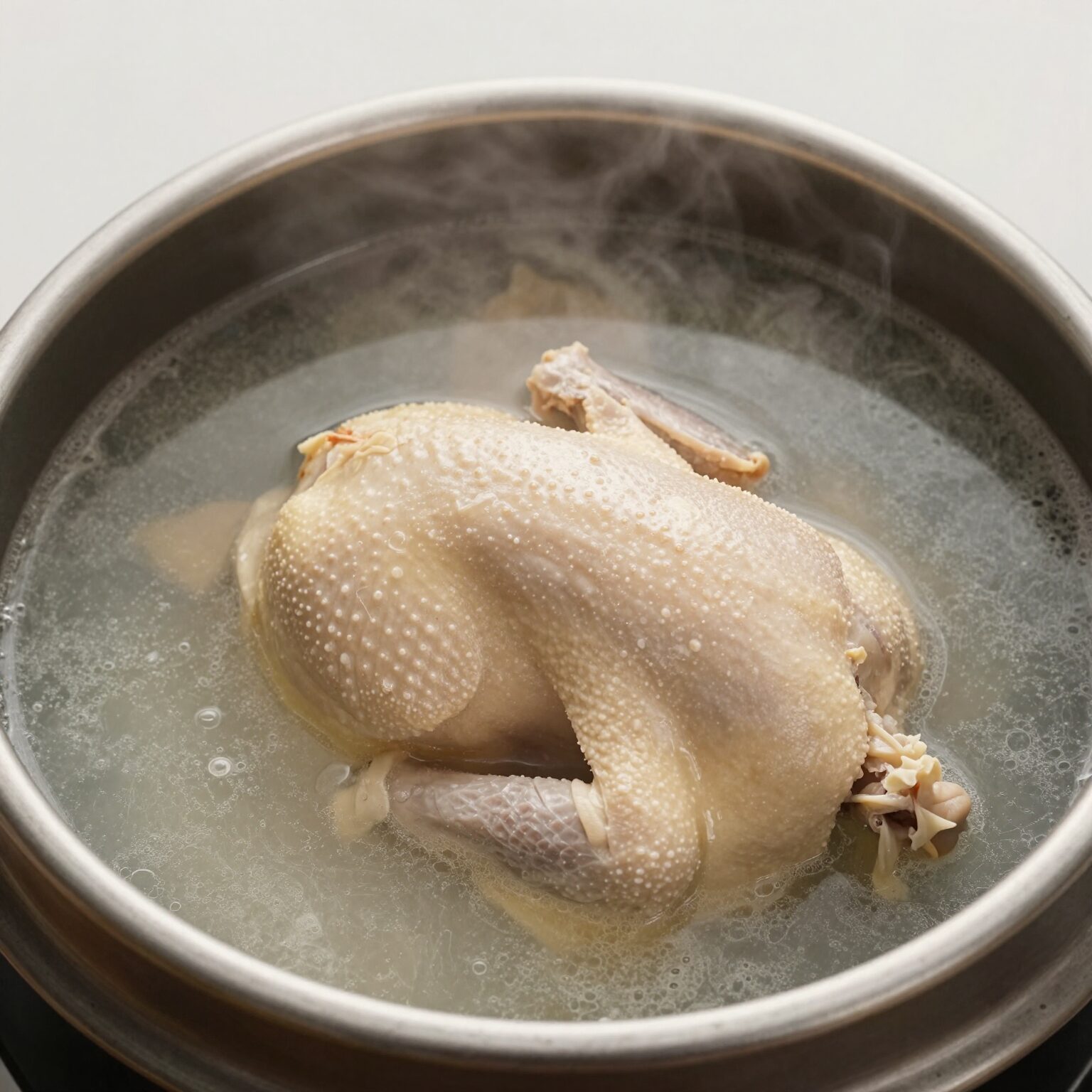 냄비 삼계탕 완성된 깔끔한 국물과 부드러운 닭고기