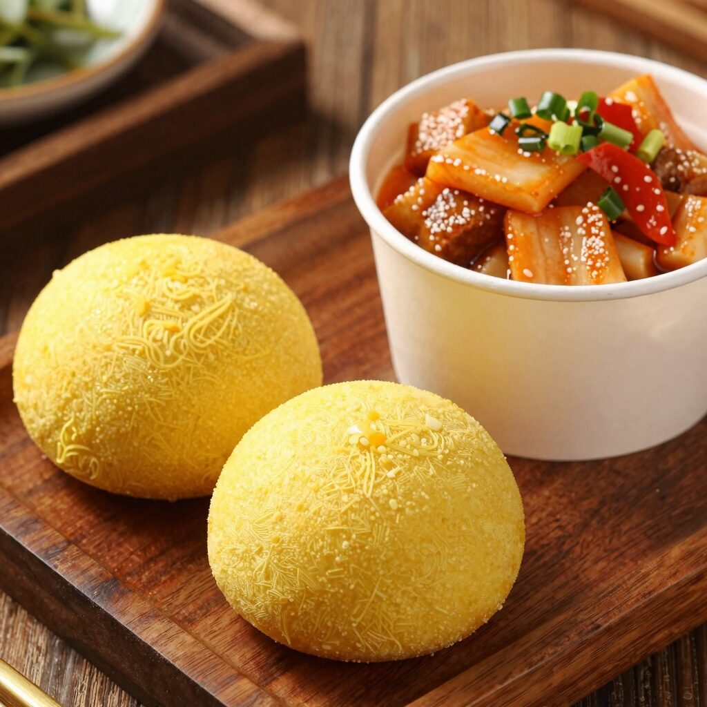 성수김밥 퍼니텅 노랑김밥과 컵떡볶이가 담긴 식사 사진