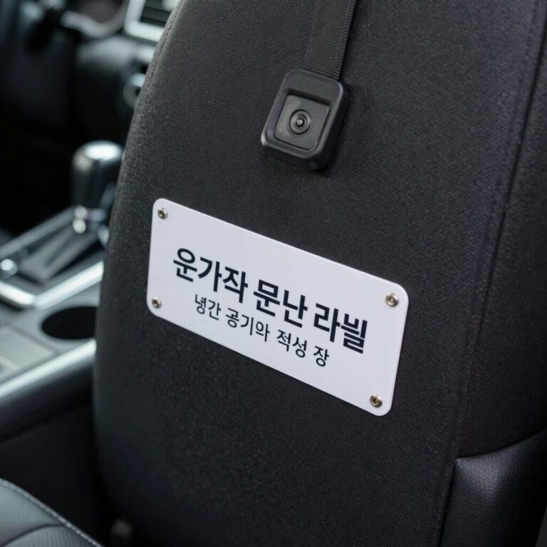 운전석 문틀 라벨과 냉간 공기압 측정 장면