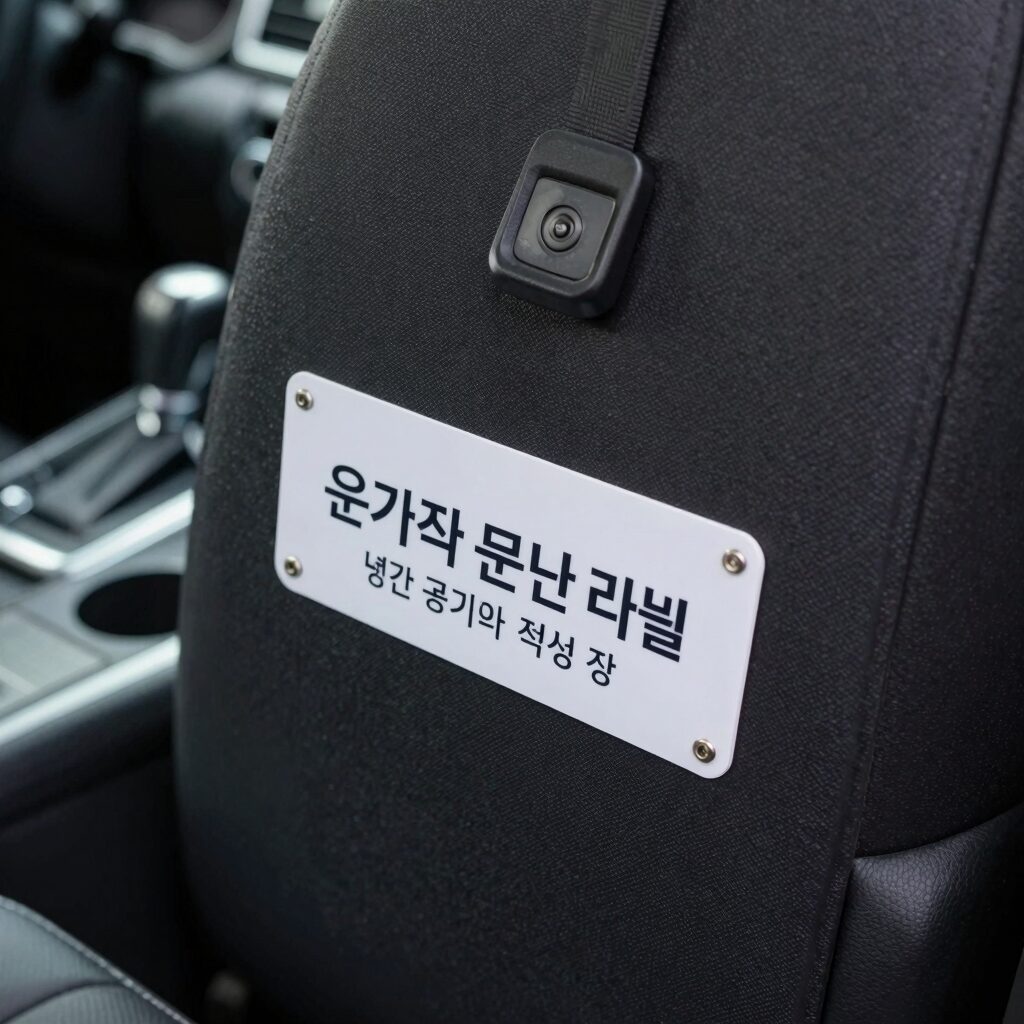 운전석 문틀 라벨과 냉간 공기압 측정 장면