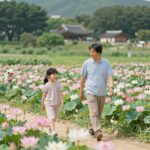 부모님과 여름 국내 여행지 추천 베스트 3 여름 경주 연꽃 단지에서 산책하는 부모님 모습