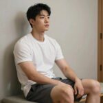 탑텐 반바지 텐텐데이 할인 추천 탑텐 수퍼스트레치 반바지를 입고 편안하게 앉아 있는 모습