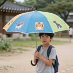 우산 만들기로 여름 준비 완료 아이가 직접 만든 알록달록한 습자지 우산과 동물 스티커를 붙인 독후활동 결과물