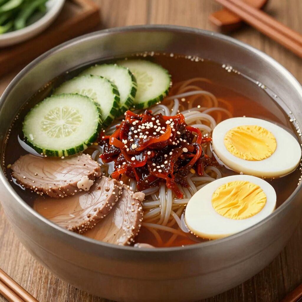 물냉면 양념장 재료와 비율을 한눈에 보여주는 사진