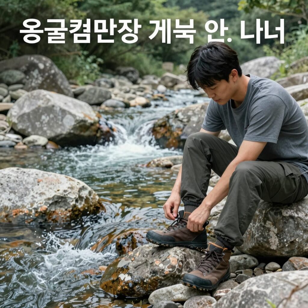 용골캠핑장 계곡에서 발을 담그고 있는 모습